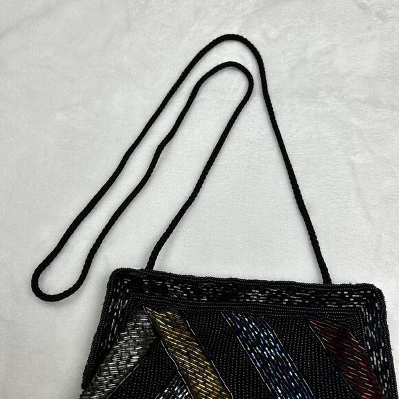 Vintage Beaded Evening Bag Black Rainbow Shoulder Purse Garfinckel's Pocketbook - Picture 6 of 12